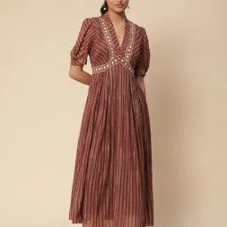 aarke Ritu Kumar Brown Striped Midi Dress-image-0