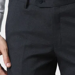 Peter England Navy Slim Fit Checks Trousers image 3