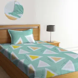 Klotthe Green Cotton Blend 300 TC Single Elastic Bedsheet With 1 Pillow Cover-picture-47