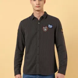 Wrangler Dark Grey Cotton Regular Fit Striped Shirt-image-46