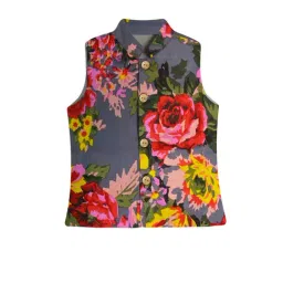 A.T.U.N. Grey Floral Print Nehru Jacket-picture-23