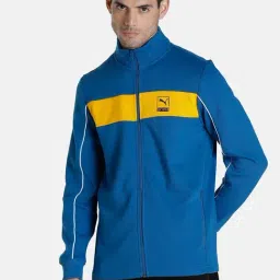 Puma one8 Blue Cotton Slim Fit Striped Jacket-image-34