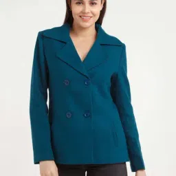 Zink London Teal Blue Regular Fit Coat-image-7
