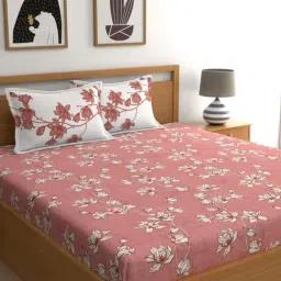 Dreamscape Pink & White Cotton 140 TC Double Bedsheet with 2 Pillow Covers-image-68