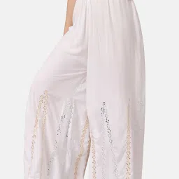BUYNEWTREND White Embroidered Palazzos image 3