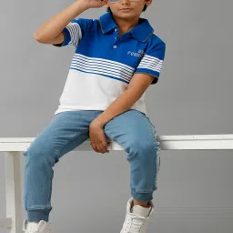 Under Fourteen Only Kids Blue & White Color Block Polo T-Shirt image 3