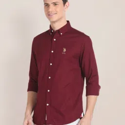 U.S. Polo Assn. Maroon Regular Fit Cotton Shirt image 3
