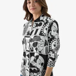 The Souled Store Black & White Printed Oversized Shirt image 3