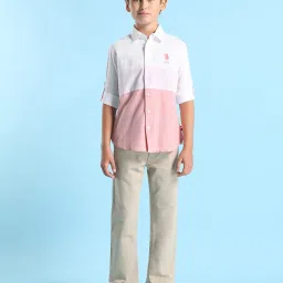 u.s. polo assn. US Polo Kids Boys Pink Cotton Color Block Shirt image 3