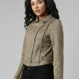 showoffff SHOWOFF Olive Suede Regular Fit Tailored Jacket image 3