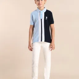 u.s. polo assn. US Polo Kids Boys Blue Cotton Color Block Polo T-Shirt image 3