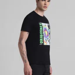 Jack & Jones Jet Black Cotton Regular Fit Printed T-Shirt image 3