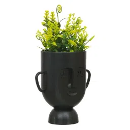 eCraftIndia Black & Green Plastic Human Face Shaped Vase with Artificial Plant image 3