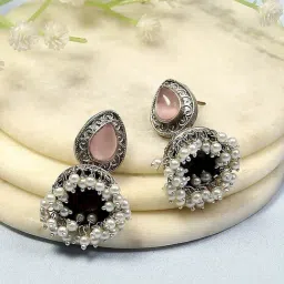 Biba Light Pink Brass Jhumka Earrings for Women-image-89