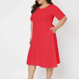 BRINNS Red Cotton Solid A Line Dress image 3