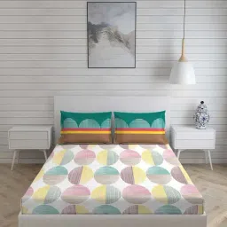 Layers Pavia Blue Cotton 104 TC Double Flat Bed Sheet With 2 Pillow Covers-image-2