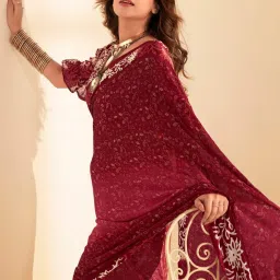 Saree Mall Maroon Printed Saree With Unstitched Blouse image 3