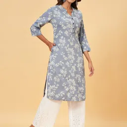 Rangmanch by Pantaloons Grey Floral Print Straight Kurta image 3