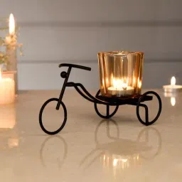 Tayhaa Black Metal Tealight Holder with a Cycle-picture-26