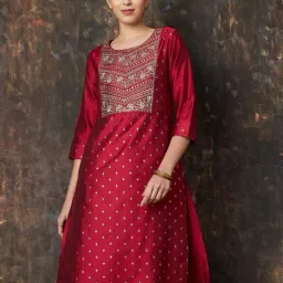 Melange by Lifestyle Maroon Embroidered Straight Kurta-image-1