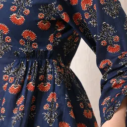 KALAMIR Print Mandarin Collar Roll-Up Sleeves Ethnic Cotton Top image 3