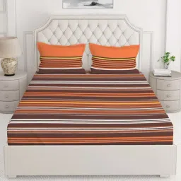 Layers Siena Brown Cotton 225 TC Double Flat Bed Sheet With 2 Pillow Covers-image-16