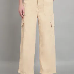 Angelfab Beige Cotton Relaxed Fit High Rise Cargo Jeans-picture-42