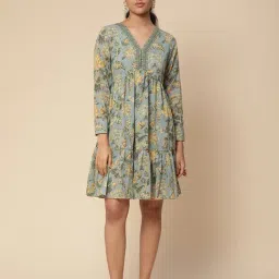 aarke Ritu Kumar Blue Floral Print A Line Dress-picture-12