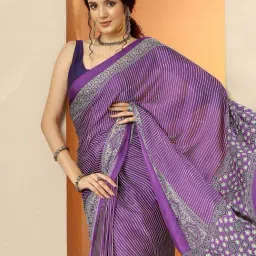 Libas Purple Satin Striped Saree With Unstitched Blouse image 4