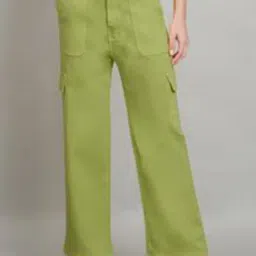 Angelfab Green Cotton Relaxed Fit High Rise Cargo Jeans-picture-46