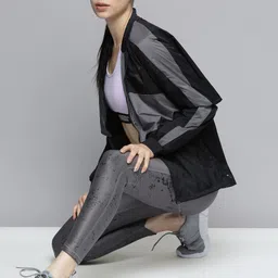 Puma Women Black & Grey Colourblocked windCELL Ultra Running Relaxed Sporty Jacket image 4