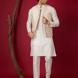 Dulha Ghar Men Raw Silk Kurta With Pyjamas And Jacket image 3