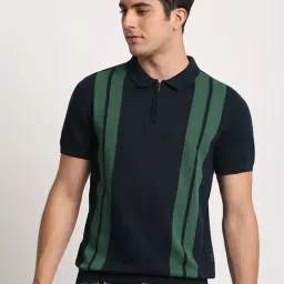 The Bear House Navy Cotton Regular Fit Striped Polo T-Shirt-picture-18
