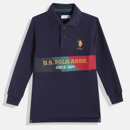 U.S. Polo Assn. Kids Boys Navy Blue Printed Pure Cotton Polo Collar T-shirt-picture-30