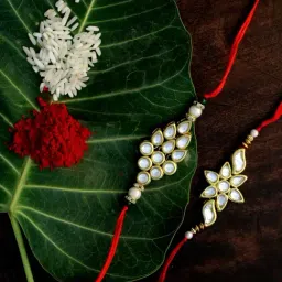 Karatcart Gold-Plated Kundan Rakhi with Roli Chawal & Greeting Card for Brother - Set of 2-picture-21