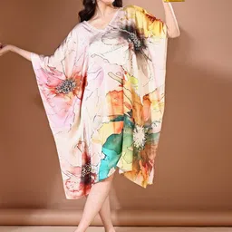 LABEL AARNA Women Wildflower Waves Soft Satin Short Kaftan image 5