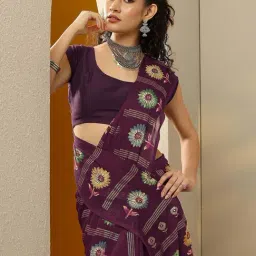 Libas Burgundy Floral Print Saree With Unstitched Blouse image 4
