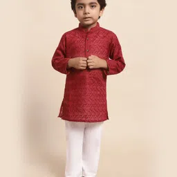 Superminis Full Sleeves Seamless Abstract Chikankari Embroidered Kurta With Pyjama - Maroon image 1