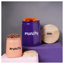 HAZEL Kitchen Containers set of 2 for Snacks Snacks Jars Set with Lid, 2350 ml, 650 ml, Purple, Peach-picture-17