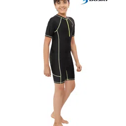 Bosky Swimwear Half Sleeves Bodysuit with Line Print - Black-image-28