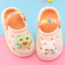 Oh! Pair Slip On  Clogs With Back Strap Closure & Frog & Teddy Applique - Orange-picture-33