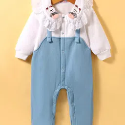Kookie Kids Full Sleeves Solid Colour Romper with Bear Applique- Light Blue-picture-37