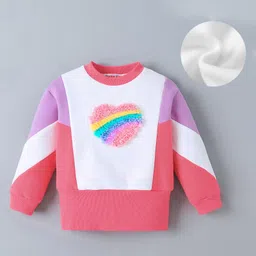 Kookie Kids Full Sleeves T-Shirt With Heart Applique - Pink & White-picture-22