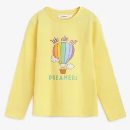 Campana 100% Cotton Full Sleeves Dreamers Printed T-Shirt - Yellow-picture-17