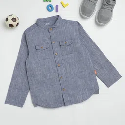 Milou Cotton Full Sleeves Self Design Bio Washed Shirt - Navy Blue-picture-22