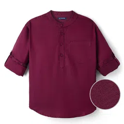Pine Kids Cotton Woven Full Sleeves Solid Colour Shirt - Maroon-picture-20
