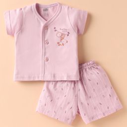 Zero Sinker Knit Half Sleeves Shorts Night Suit With AnimalPrint - Lilac-picture-12
