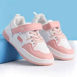 Babyoye Casual Shoes with Velcro Closure Lace Detailing & Tape Design - White & Pink-picture-14