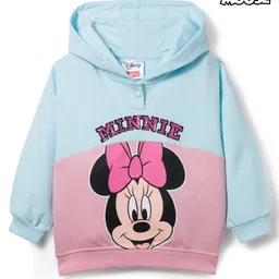 Babyhug Disney Terry Knit Drop Shoulder Full Sleeves Hooded Sweatshirt With Minnie Mouse Graphics & Sequin Detailing - Light Blue-picture-27