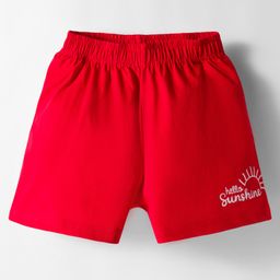 kookie kids india Kookie Kids Single Jersey Knit Comfort Fit Above Knee Length Shorts with Hello Sunshine Text Print - Red-picture-11